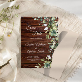 Elegant Grey Rustic Wood Save Date Inbjudan