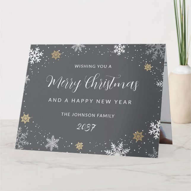 Elegant Grey Snowflakes Photo Holiday Card Kort (Framsida)