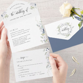 Elegant Grey, vit marin blå Blommigt Bröllop