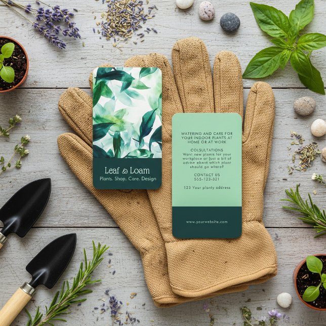 Elegant Grey Watercolor Lövs Botanical Visitkort (Elegant Greenery Watercolor Leaves Botanical Business Card.)