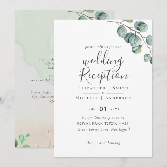 Elegant Grey Wedding RECEPTION Endast på kvällarna Inbjudningar (Fram/baksida)