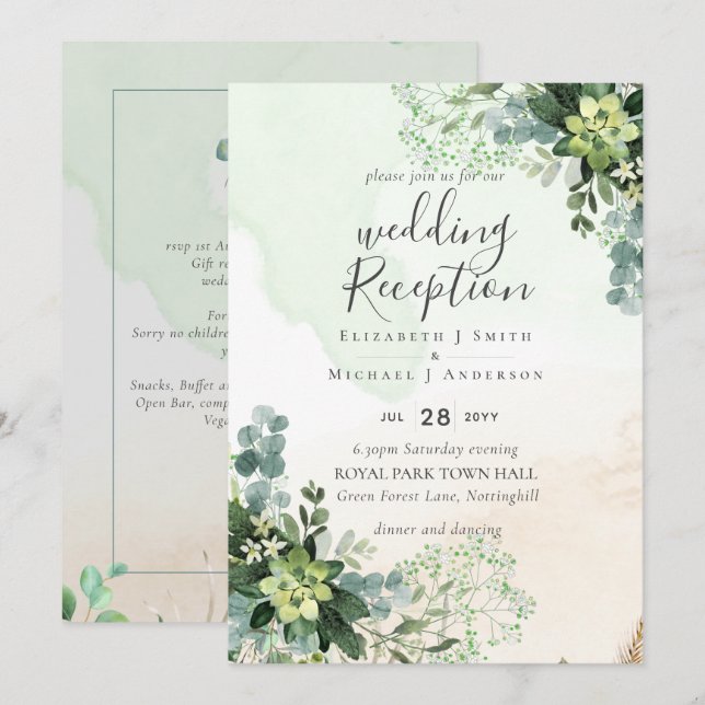 Elegant Grey Wedding RECEPTION Endast på kvällarna Inbjudningar (Fram/baksida)