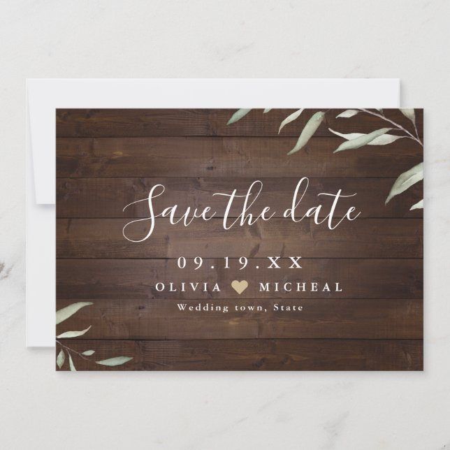 Elegant grey wood county rustic save date spara datumet (Framsida)