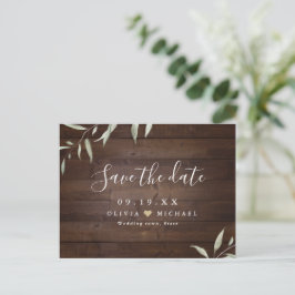 Elegant grey wood county rustic save date vykort
