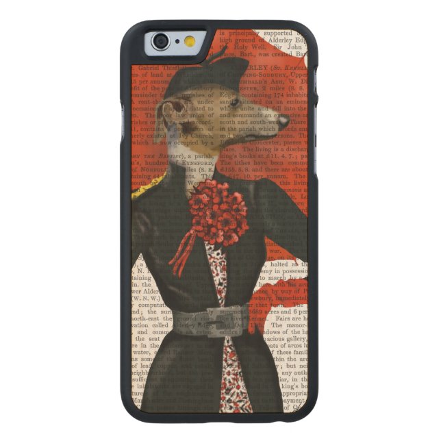 Elegant Greyhound och Red Umbrella 2 Carved Wood iPhone Skal (Baksidan)