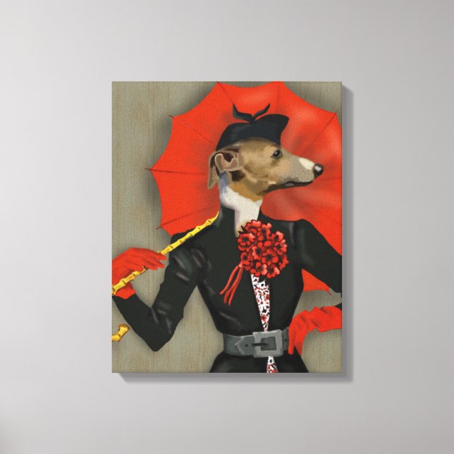 Elegant Greyhound och Red Umbrella Canvastryck (Framsida)