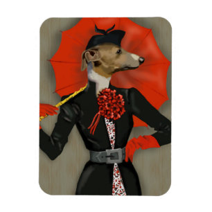 Elegant Greyhound och Red Umbrella Magnet