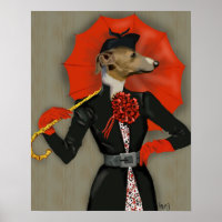 Elegant Greyhound och Red Umbrella