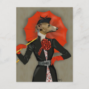 Elegant Greyhound och Red Umbrella Vykort