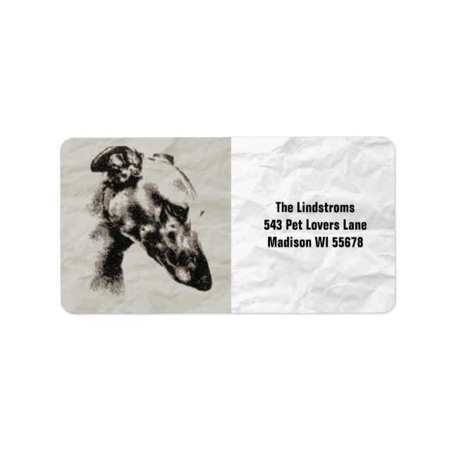 Elegant Greyhound Porträtt i Sepia Adressetikett (Framsidan)