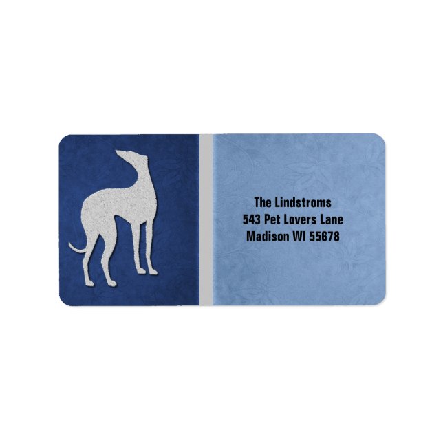 Elegant Greyhound Silhouette i Blue Adressetikett (Framsidan)