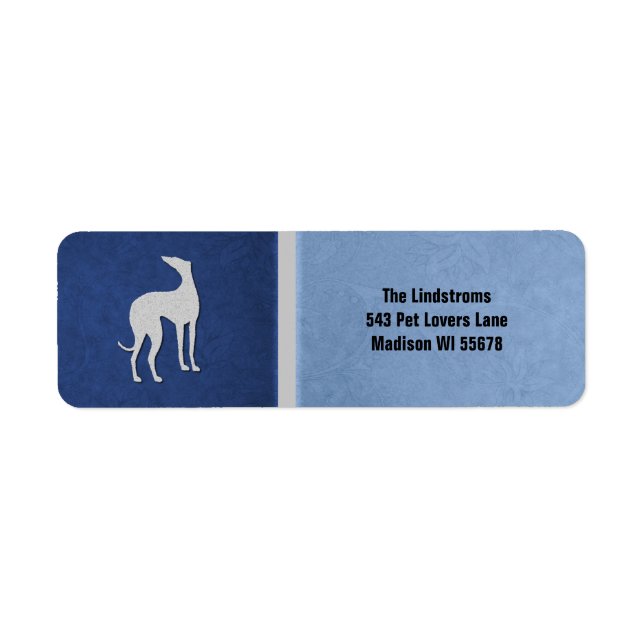 Elegant Greyhound Silhouette i Blue Anpassningsbar Returadress Etikett (Framsidan)