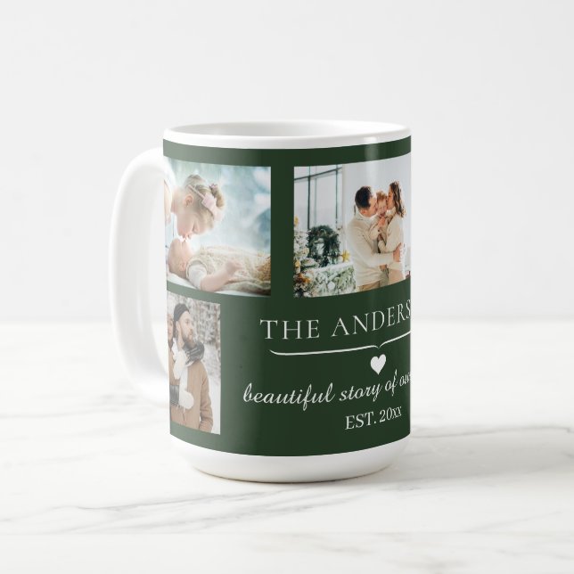 Elegant Grön 5-Foto Familjekollage Kaffemugg (Framsida vänster)