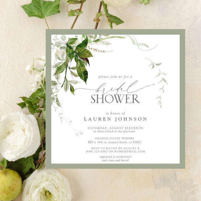Elegant grön akvarell bröllopsfest för bruden inbjudningar (Bridal Shower Invitation!
)