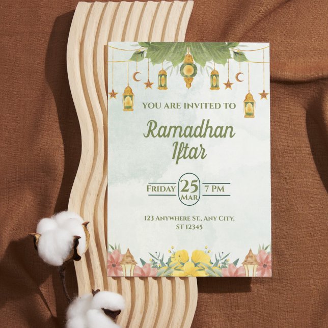 Elegant grön akvarell Ramadan Iftar-inbjudan Inbjudningar (Elegant Green Watercolor Ramadan Iftar Invitation)