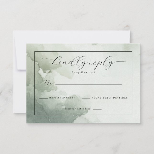 Elegant Grön Akvarell RSVP OSA Kort (Framsida)