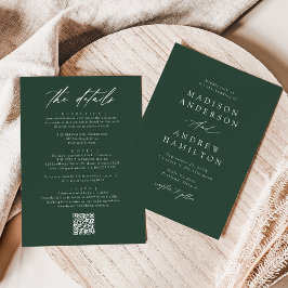 Elegant Grön Allt-i-ett QR-kod Bröllop Inbjudningar