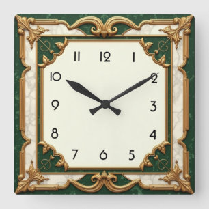 Elegant grön Art Deco Fyrkantig Klocka
