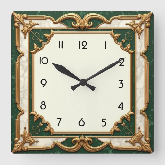Elegant grön Art Deco Fyrkantig Klocka (Framsida)