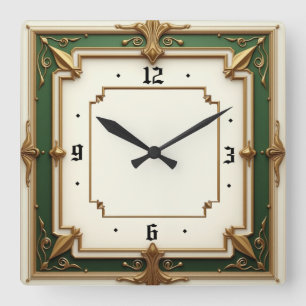 Elegant grön Art Deco Fyrkantig Klocka