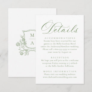 Elegant grön blomkrans monogramdetalj tilläggskort