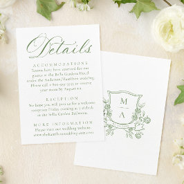 Elegant grön blomkrans monogramdetalj tilläggskort