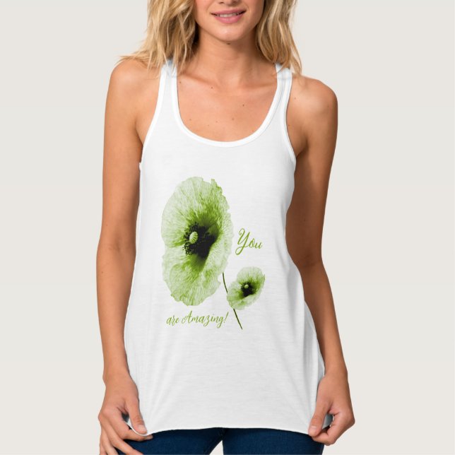 Elegant grön blommig ärmlös topp för damer linne med racerback  (Framsida)