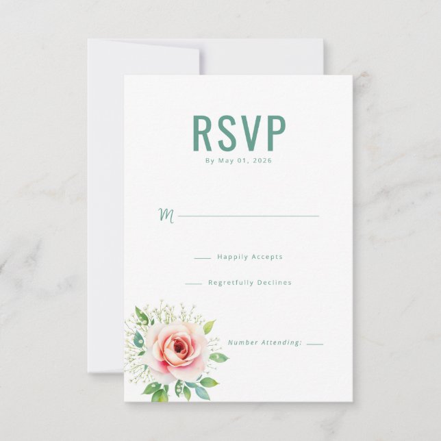 Elegant Grön Blommig RSVP OSA Kort (Framsida)