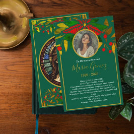 Elegant grön blomster- minnes- begravningsfoto  inbjudningar