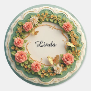 Elegant grön blomster ram med rosa rosor runt klistermärke