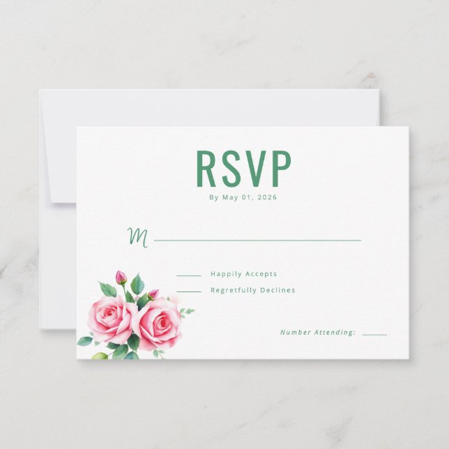 Elegant grön blomster-RSVP OSA Kort (Framsida)