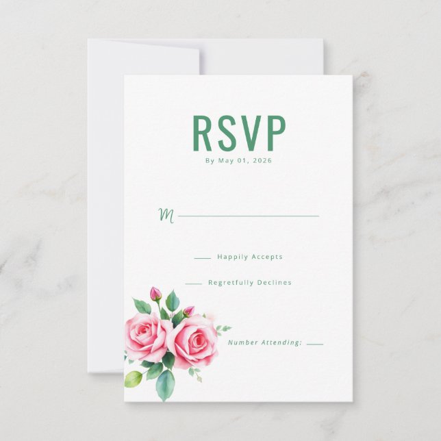 Elegant grön blomster-RSVP OSA Kort (Framsida)