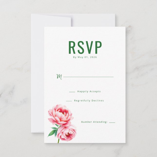 Elegant grön blomster-RSVP OSA Kort (Framsida)