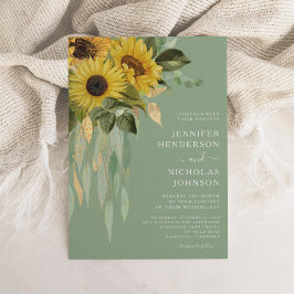 Elegant grön blomster solros bröllop inbjudningar