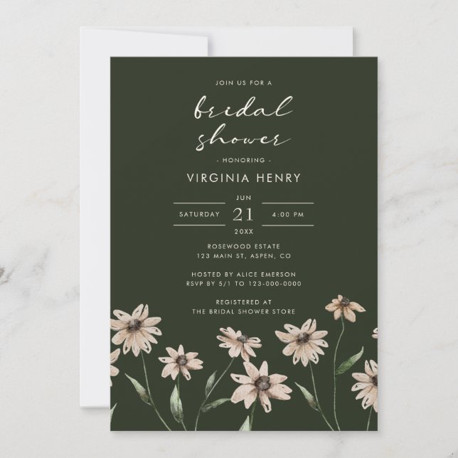 Elegant grön blomsterbröllopsdusch inbjudningar (Framsida)