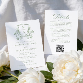 Elegant grön blomsterkrans allt-i-ett bröllop inbjudningar