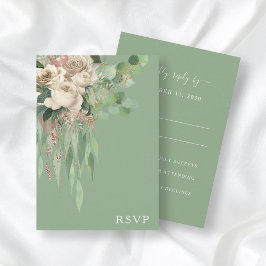 Elegant grön blomsterpion bröllops-RSVP-kort OSA Kort
