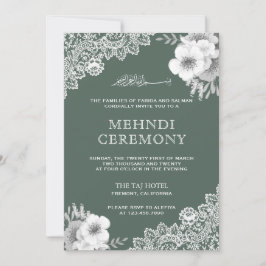 Elegant grön blomsterrik spets islamsk muslimsk Me Inbjudningar