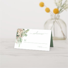 Elegant grön blomsterrosbröllop placeringskort