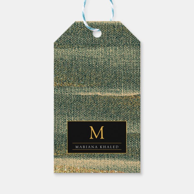 Elegant grön borste med guld och svart  presentetikett (Framsidan)