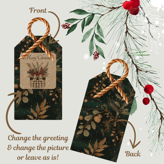Elegant Grön Botanisk Jul Presentetikett (How cute are these gift tags! Get them now and add a botanical touch to your christmas gifts!)