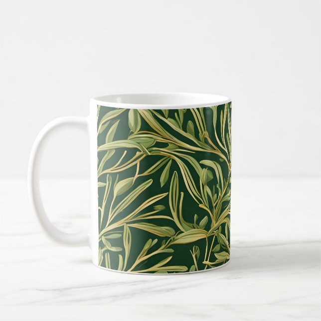 Elegant grön botanisk vintage bladverksmönster  kaffemugg (Vänster)