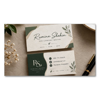 Elegant grön botanisk visitkort | Minimalistisk Magnetiska Visitkort