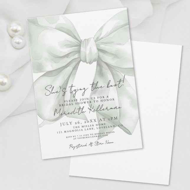 Elegant grön bows bröllopsdusch inbjudningar (Elegant Green Bow Bridal Shower Invitation)