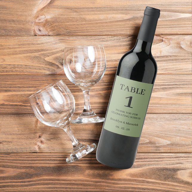 Elegant Grön Bröllop Vinflaska Etikett (Skapare uppladdad)