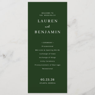 Elegant grön bröllops-ceremoni-schema program