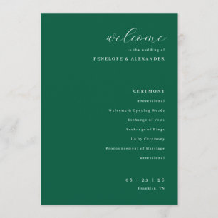 Elegant grön bröllopsceremoni program