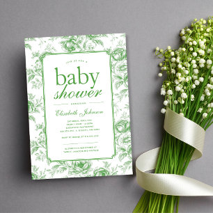 Elegant grön chinoiserie baby shower-inbjudan inbjudningar