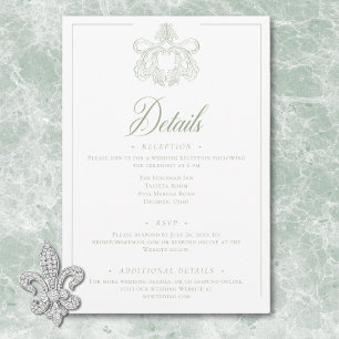 Elegant Grön Chinoiserie Fågel Kam Wedding Tilläggskort
