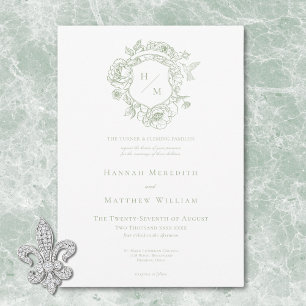 Elegant Grön Chinoiserie Fågel & Vapen Wedding Inbjudningar